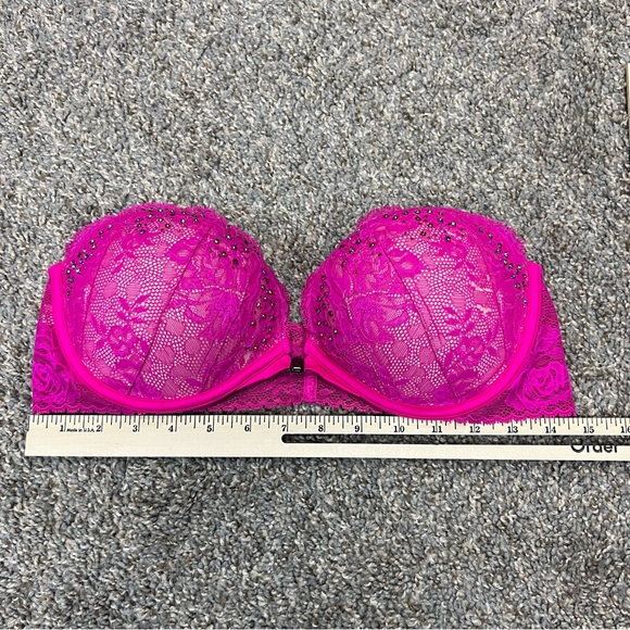 Victoria’s Secret bra 36C hot pink lace strapless padded push up nonslip sexy - Picture 5 of 7